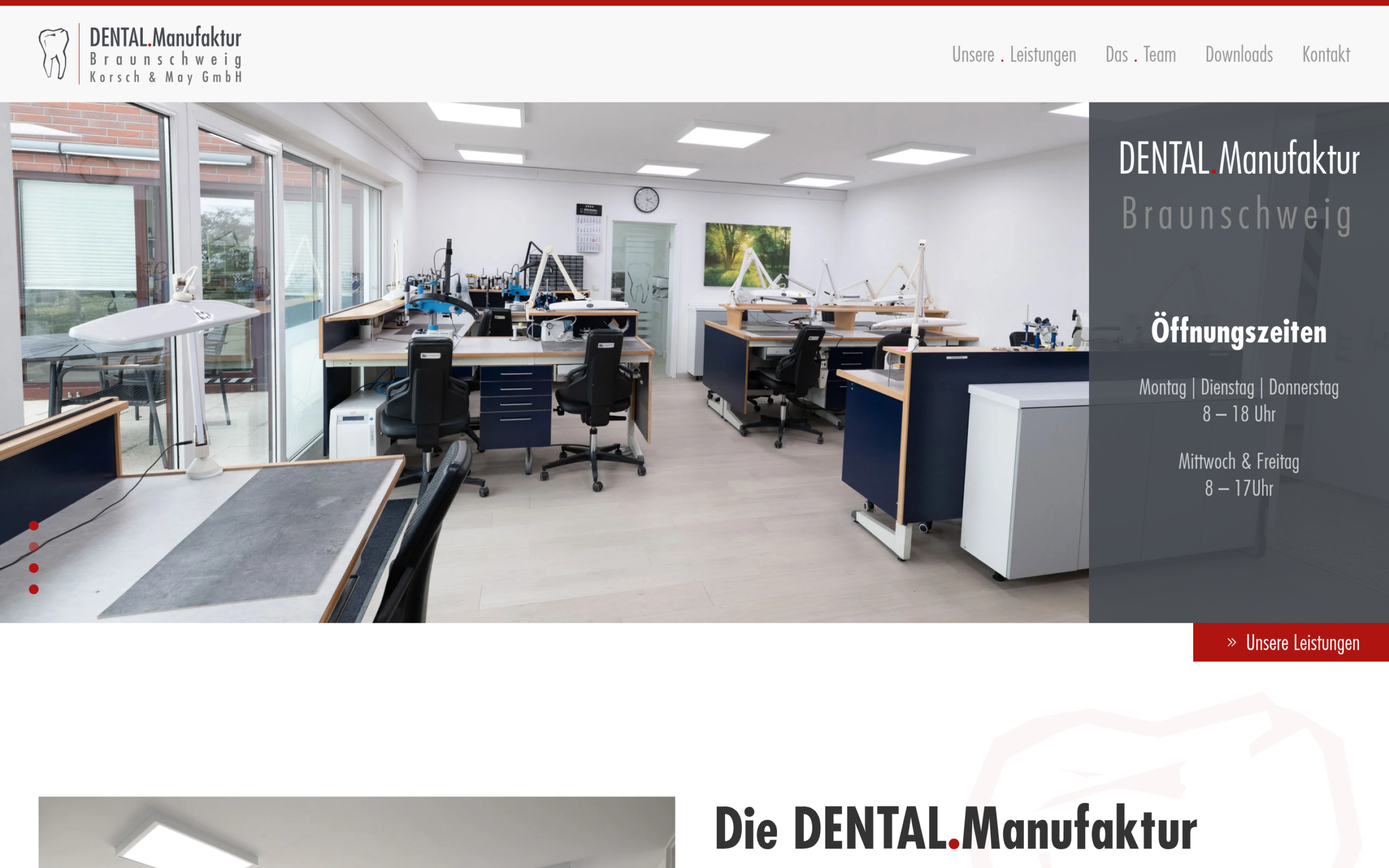 Startseite der Website der DENTAL.Manufaktur Braunschweig