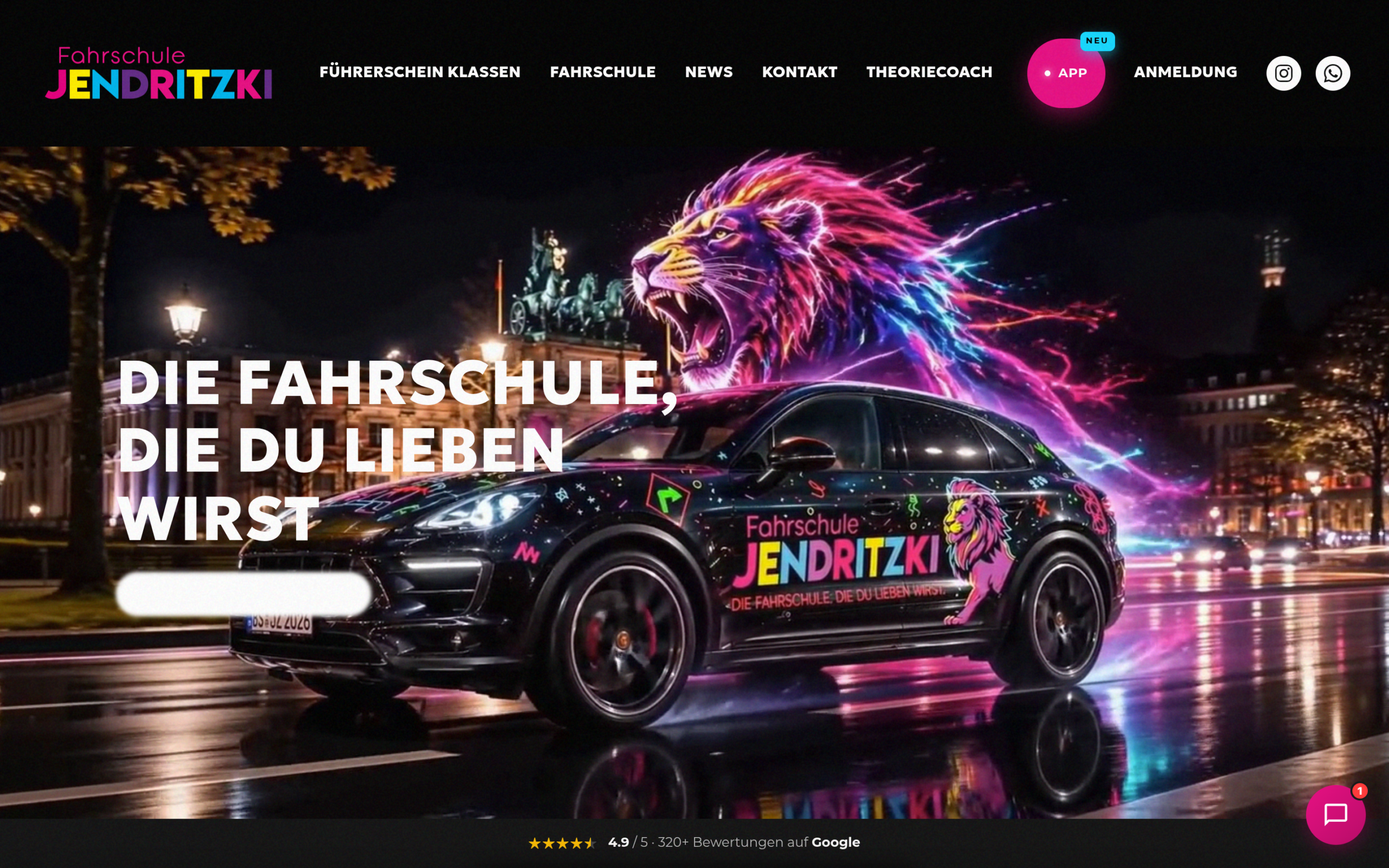 Startseite der Website der Fahrschule Jendritzki